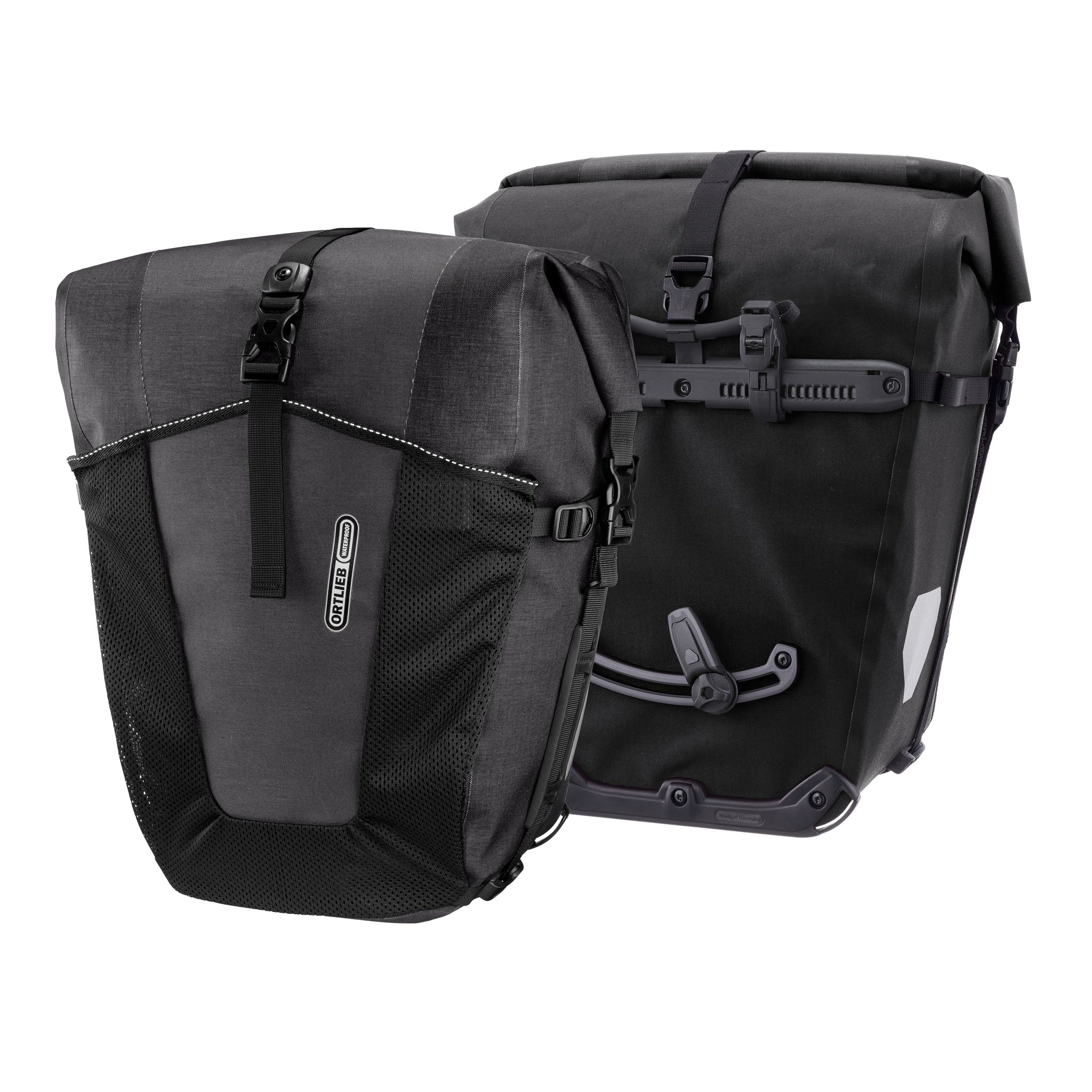 Set aus zwei ORTLIEB Back-Roller XL Plus QL2.2 Fahrradtaschen in granite - black mit Quick-Lock-System