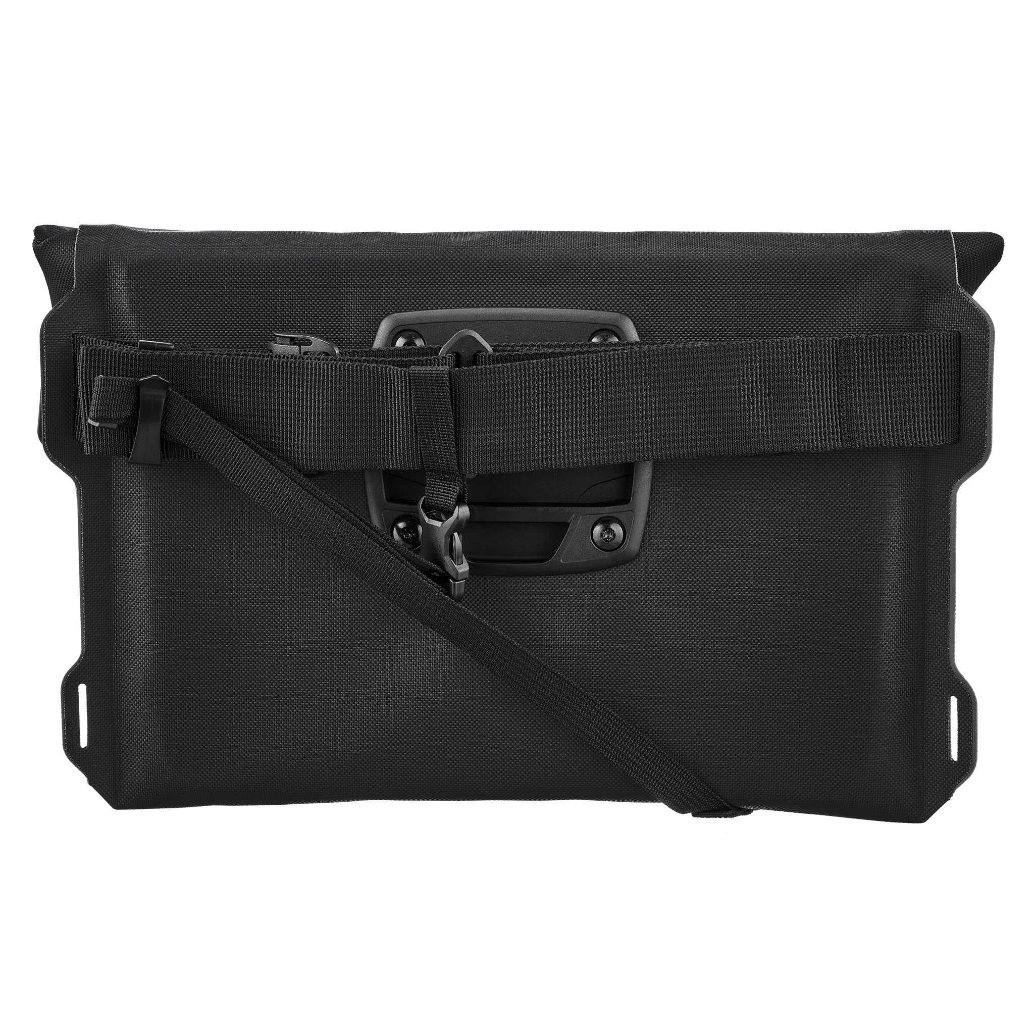 Rückansicht der ORTLIEB Velo-Sling Flex in black mit befestigtem Schultergurt