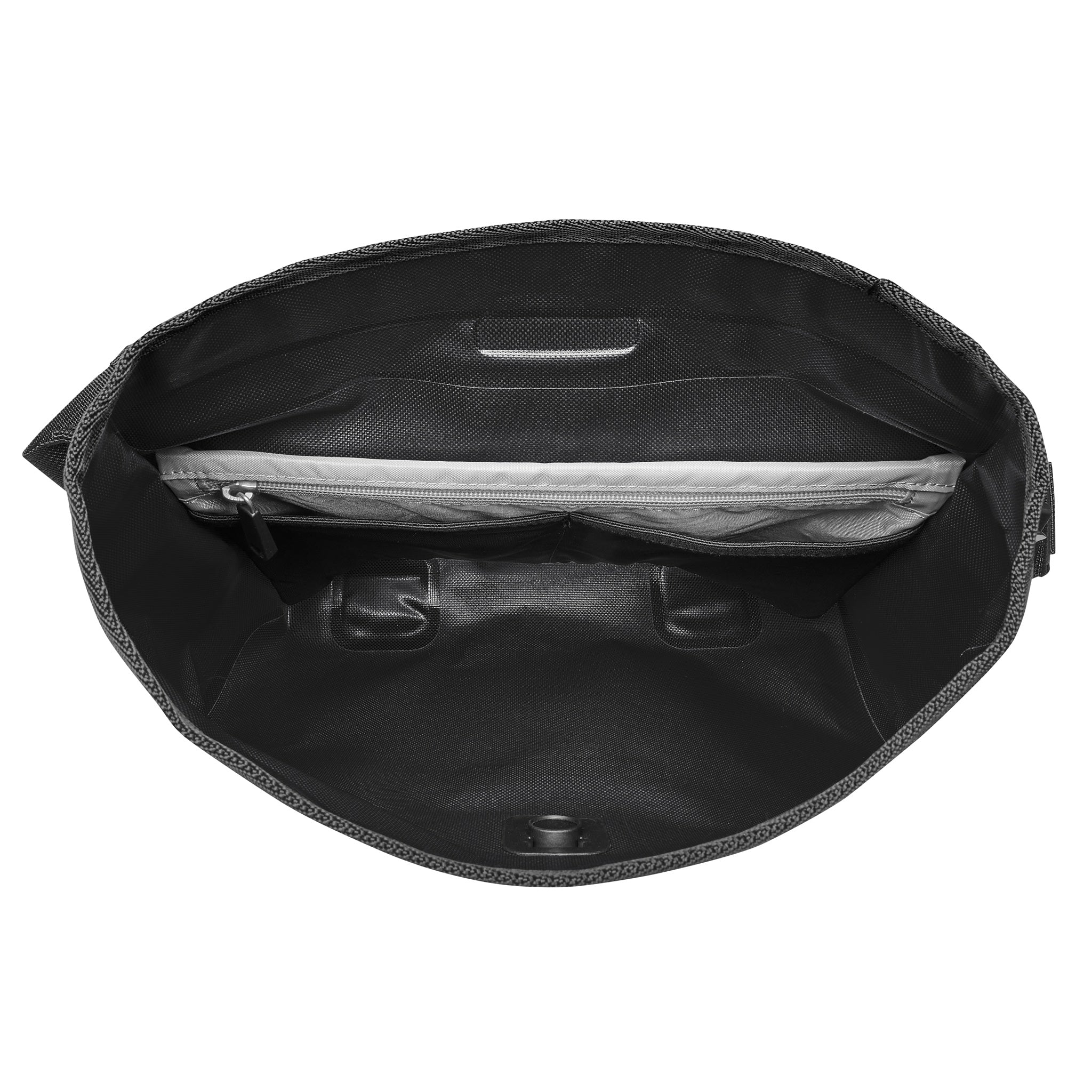 Innenansicht der ORTLIEB Velo-Sling Flex in black mit Reißverschlussfach