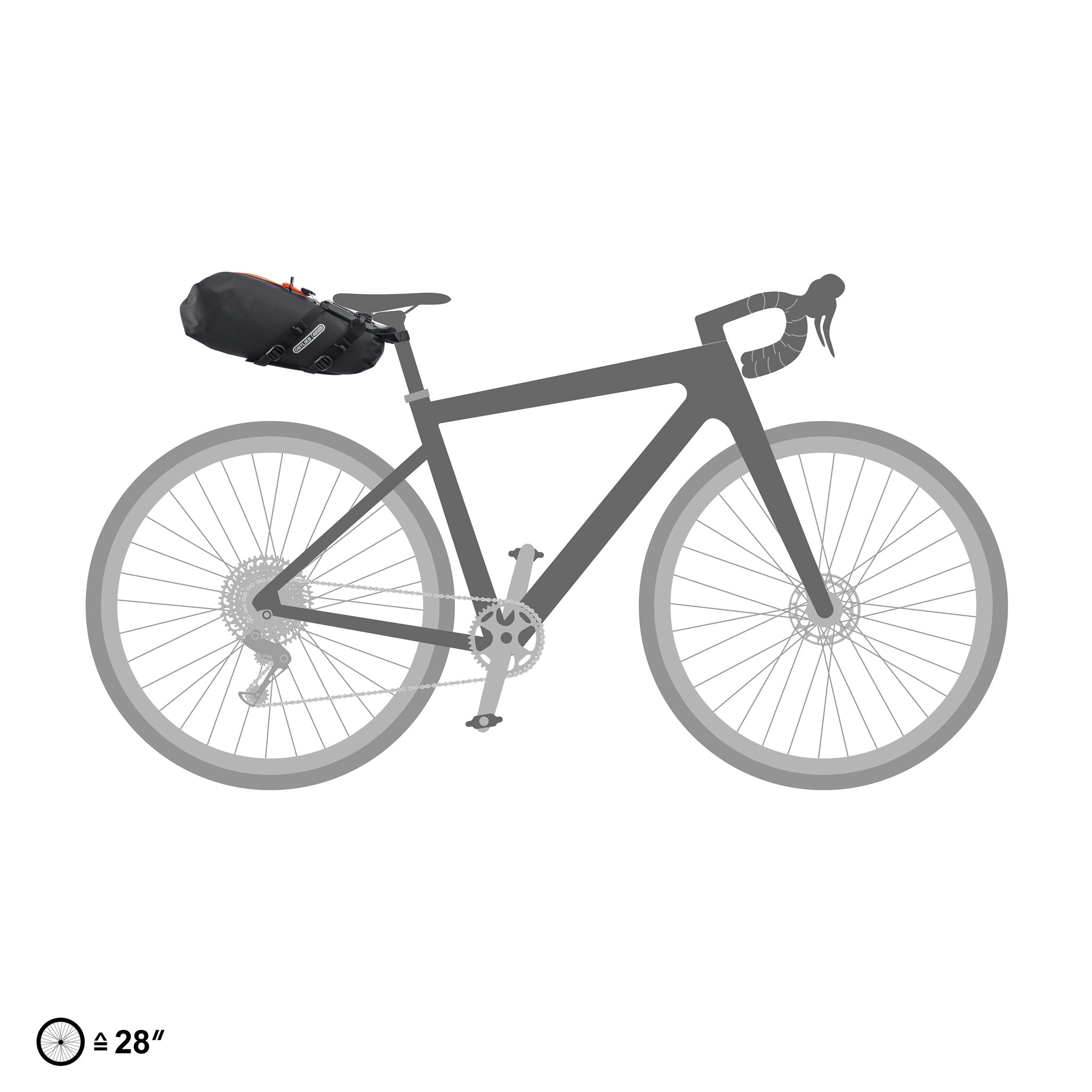 ORTLIEB Seat-Pack QR in black-matt am Gravel-Bike montiert auf weißem Hintergrund