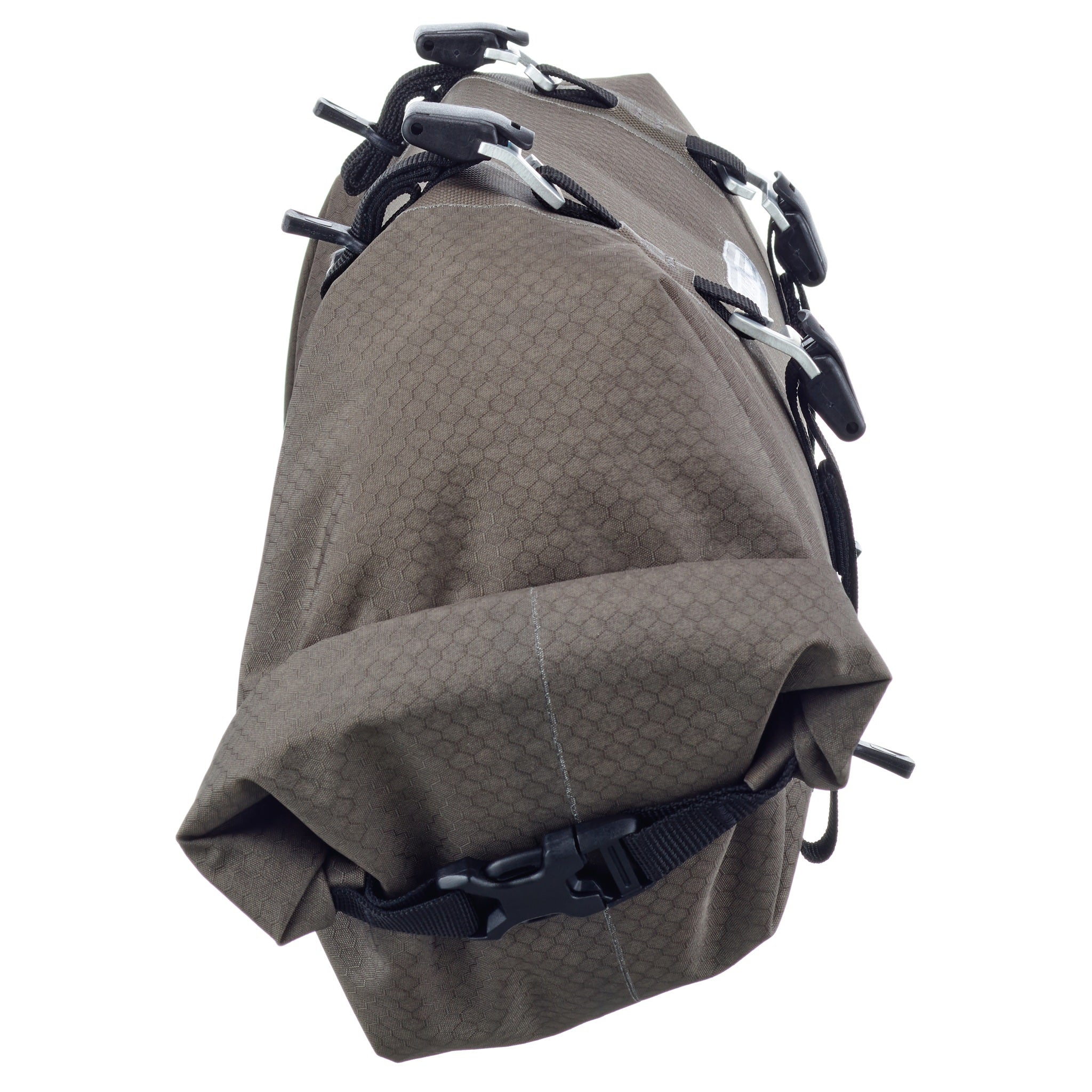 Seitenansicht des ORTLIEB Handlebar-Pack Flex in dark-sand mit robustem Rollverschluss